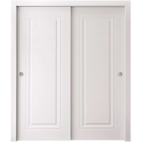 Sartodoors Sliding Closet Bypass Doors 48 x 96 inches, BASIC 9111 White, Rails Hardware Set, Wood Solid Bedr BASIC9111DBD-SKIN-4896 - main