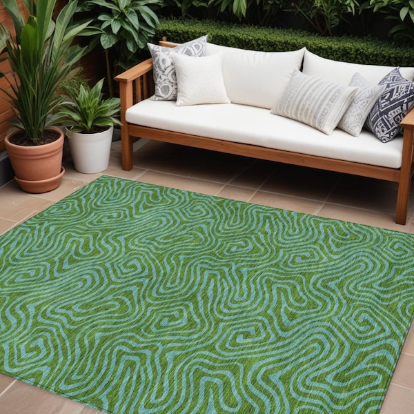 Homeroots 8' X 10' Green And Blue Abstract Washable Indoor Outdoor Area Rug 599799 - main