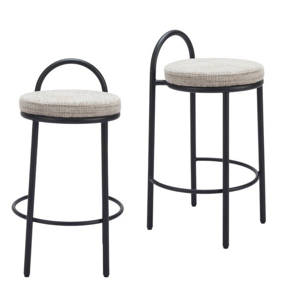 Homeroots Set of Two 26" Beige and Black Chenille and Steel Low Back Counter Height Bar Chairs, 2PK 555719 - main