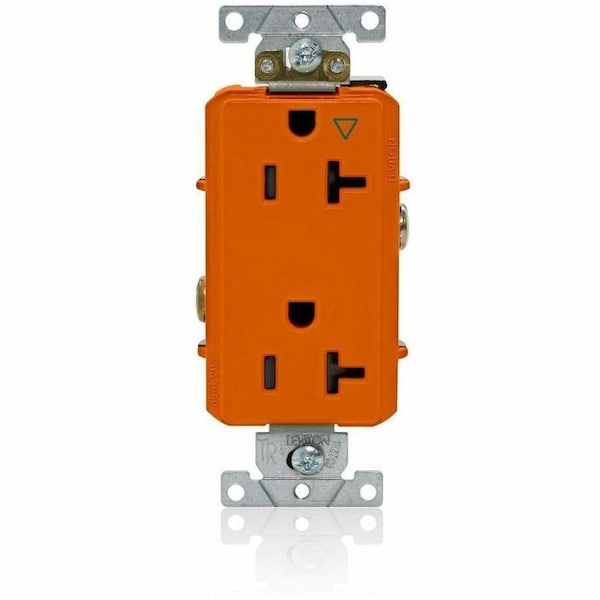 Leviton Straight Blade Receptacle, 5-20R, 20 A, 125V AC, 2 Pole, 3 Wire, Flush Mount, Single, Orange 16362-OIG - main