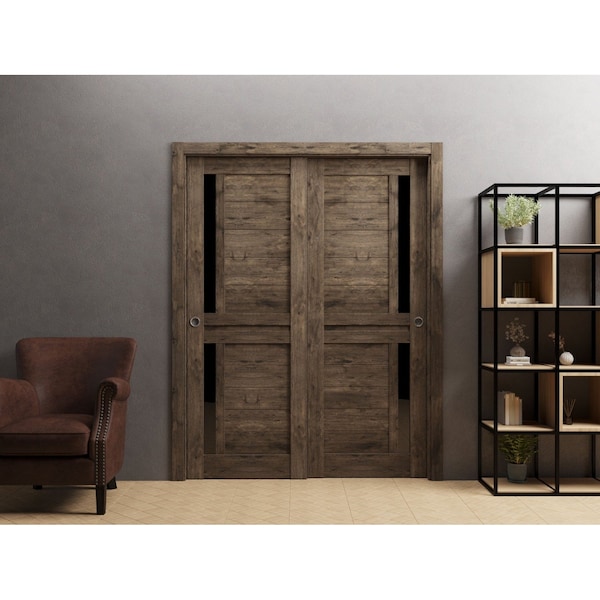 Sartodoors Sliding Closet Bypass Doors 36 x 80in, Veregio 7588 Cognac Oak W/ Black Glass, Sturdy Rails VEREGIO7588DBD-AKA-36 - main