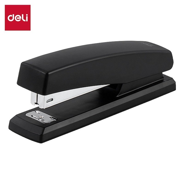 Deli Full Strip Stapler, 25-Sheet, 1/4in Staples, Rotatable Anvil, Black EM321 - main