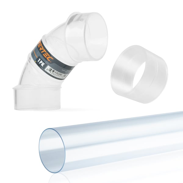 Powertec Clear PVC Pipe 2-1/2 in. x 36 in. Long, 2-1/2 in. OD 90 Degree Elbow and 2-1/2 in. Pipe Coupling 70469N - main