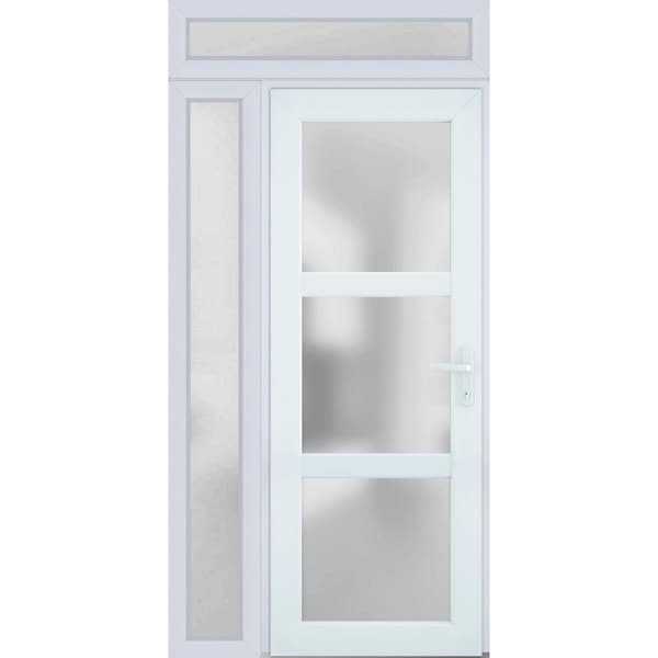 Vdomdoors Front Exterior Prehung FiberGlass Door Frosted Glass / Manux 8552 White Silk / Sidelight and Transo MANUX8552EXD-WS-W36+16 x H80+14-RH - main