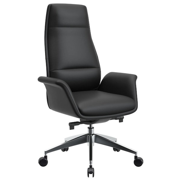 Leisuremod Summit High-Back Office Chair in Faux Leather & Aluminum Frame with Swivel & Tilt, Black SOT21BLL - main