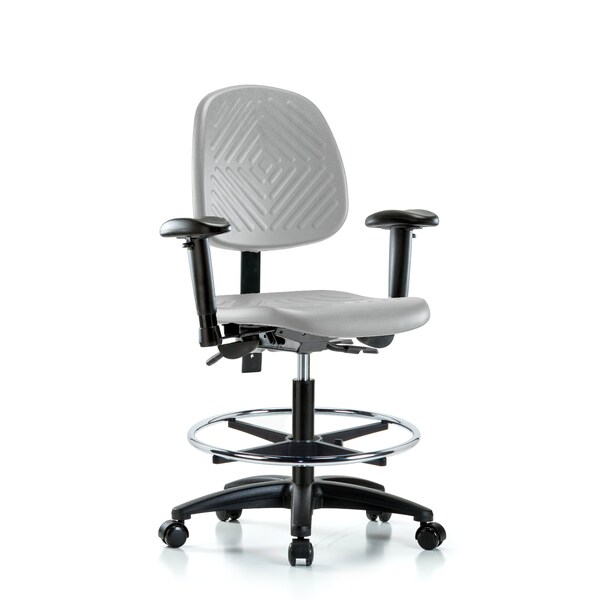 Blue Ridge Ergonomics Poly Chair-Med Bench Ht with Med Back, Seat Tilt, Adjustable Arms, Chr Foot Ring, &Casters in Gray Poly PMBCH-MB-RG-T1-A1-CF-RC-GRY - main