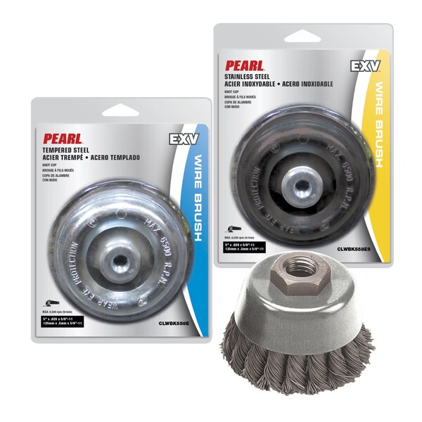 Pearl EXV Knot Cup Wire Brush 4 x .020 x 5/8-11 Stainless Steel CLWBK458ES - main