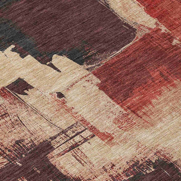 Homeroots 5' X 8' Brick Red And Red Abstract Washable Indoor Outdoor Area Rug 609161 - main
