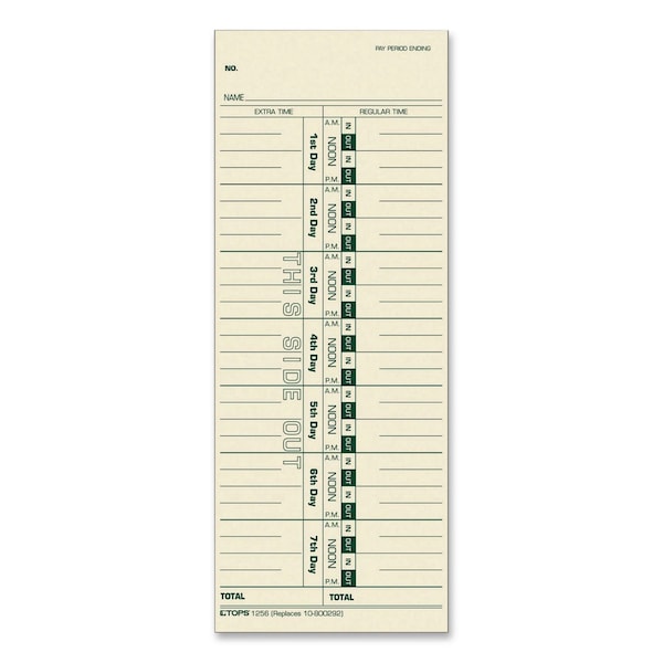 Tops Time Clock Cards, Replacement for 30/1912R/10-800292, One Side, 3.5 x 9, 100PK 12563 - main