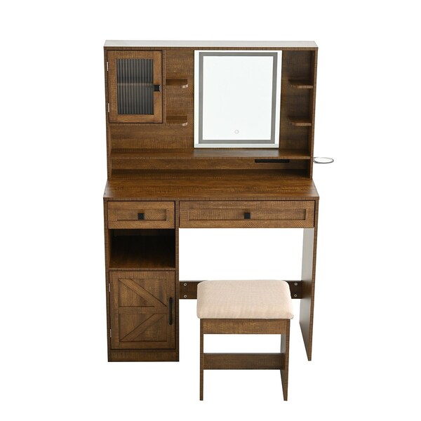 Homeroots 37" Brown Wood Lighted Mirrored Dresser 691717 - main