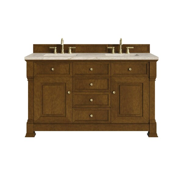 James Martin Vanities Brookfield 60" Double Vanity, Honey Oak, w/ 3 CM Tajnar Eclos Top w/FreePower Wireless Charger 547-V60D-HNO-FTJR - main