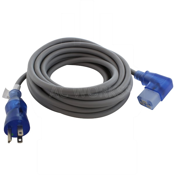 Ac Works Medical-Grade Power Cord, 20 ft 5-15P to Right-Angle C19, 15A Green Dot MD15ARC19-240SW - main