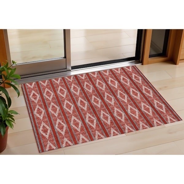 Homeroots 3' X 5' Red Ivory And Gray Geometric Washable Indoor Outdoor Area Rug 599664 - main
