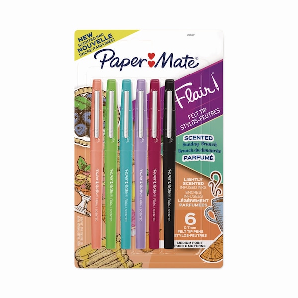 Paper Mate Flair Scented Felt Tip Porous Point Pen, Stick, Medium 0.7 mm, Sunday Brunch Scents, Assorted, 6PK 2125407 - main