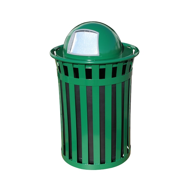 Witt Industries Green Outdoor, Slatted Metal Waste Receptacle with Dome Top, Green M3601-DT-GN - main