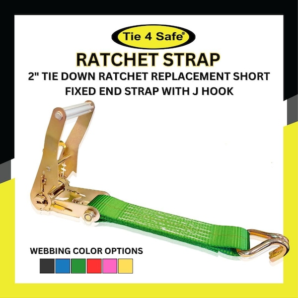Tie 4 Safe 2'' x 10' Side Mount Wheel Net Tie Down Kit w/ Wire J Hook. WLL: 3,333 LBS Green, 4PK RT04CK-5210-W5W9-GR-BW02P-BLK-4 - main