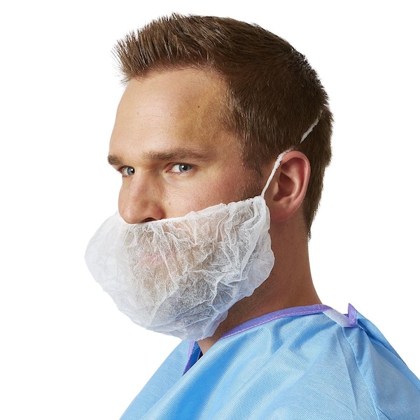 Medline Spunbond Beard Covers with Elastic, White, One Size Fits Most, 100PK NONSH400Z - main