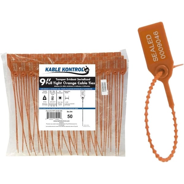 Kable Kontrol Identification & Tamper Proof Cable Zip Ties, 9 in L, Orange, HDPE (High-density polyethylene) CTPT-9-50-OR - main