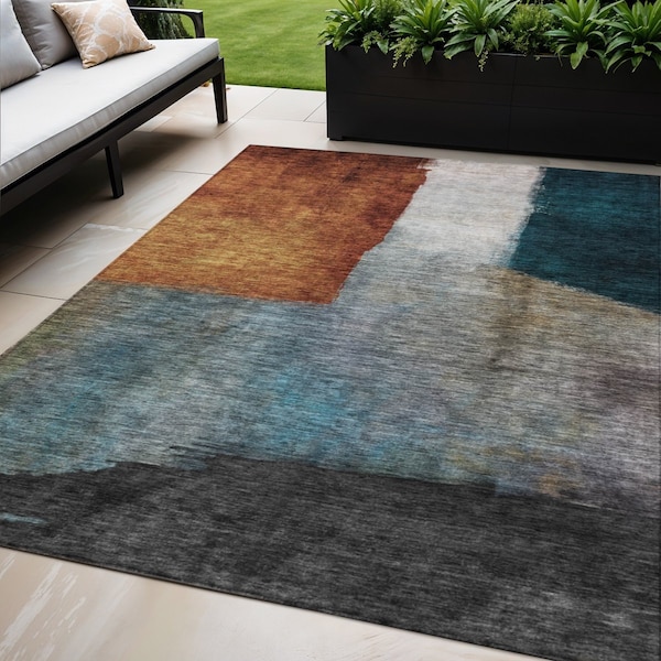 Homeroots 5' X 8' Copper Green And Gray Abstract Washable Indoor Outdoor Area Rug 603720 - main
