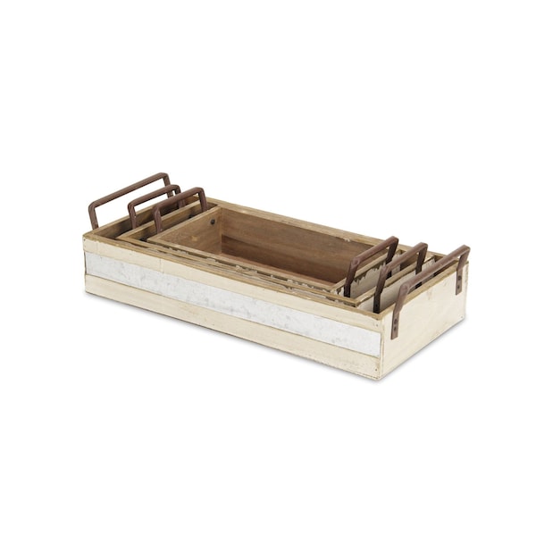 Homeroots Set of Three White Solid Wood And Metal Crate, 3PK 487716 - main