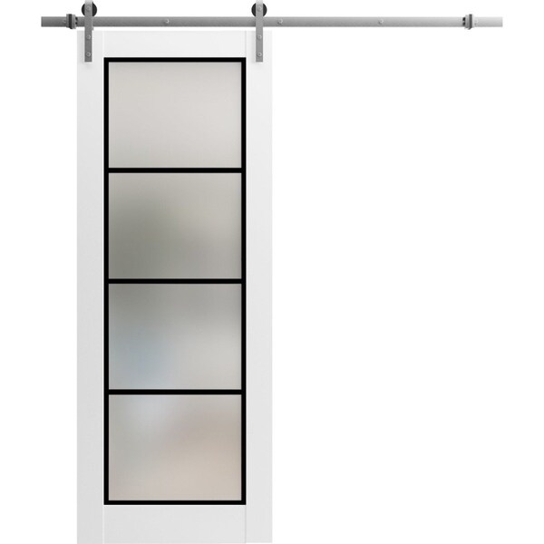Sartodoors Sturdy Barn Door Frosted Tempered Glass Planum 2132 White 28x80 Solid Core Modern Interior PLANUM2132BD-S-WS-28 x 80 - main