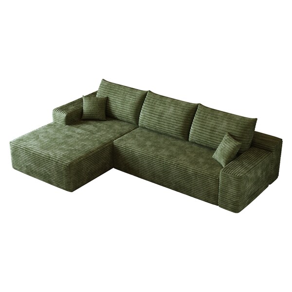 Homeroots 107" Green Corduroy Modular Compression Foam Sofa With Toss Pillows 712965 - main