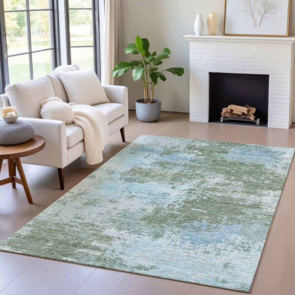 Homeroots 5' X 8' Sage And Denim Blue Abstract Washable Indoor Outdoor Area Rug 630652 - main