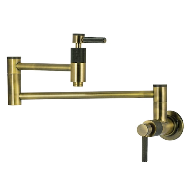 Kingston Brass Wall Mount Pot Filler Faucet with Knurled Handle, Antique Brass KS8103KNL - main