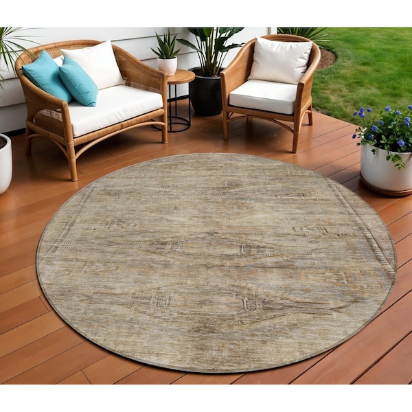 Homeroots 8' Brown And Taupe Round Aztec Washable Indoor Outdoor Area Rug 615544 - main