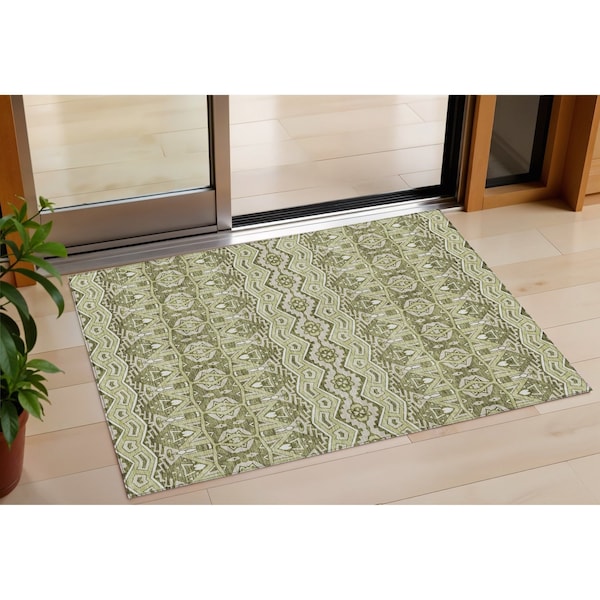 Homeroots 3' X 5' Artichoke Green Gray And Ivory Moroccan Washable Indoor Outdoor Area Rug 594292 - main