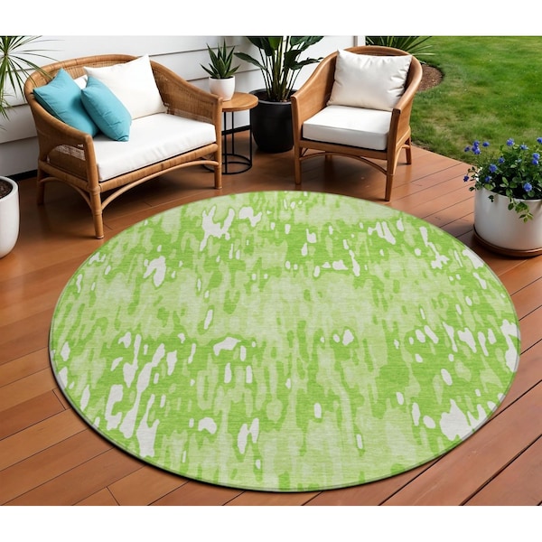 Homeroots 8' Lime Green And Ivory Round Striped Washable Indoor Outdoor Area Rug 596688 - main