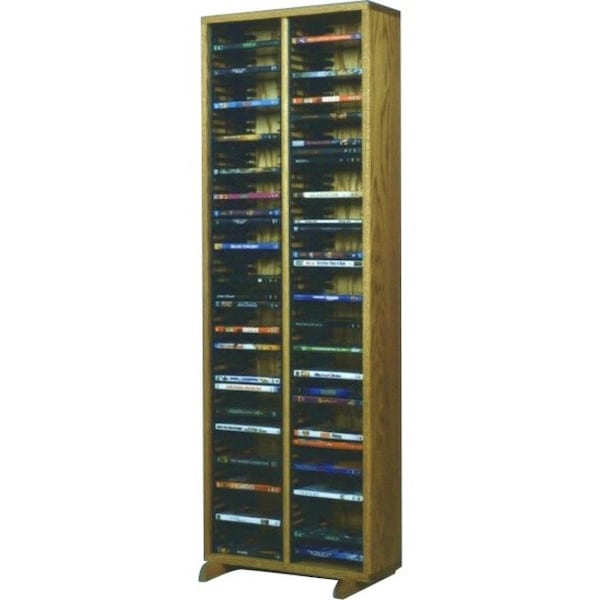Wood Shed Cdracks Solid Oak Tower for DVD s (Individual Locking Slots) Capacity 128 DVD s Honey Oak Finish 210-4 DVD - main