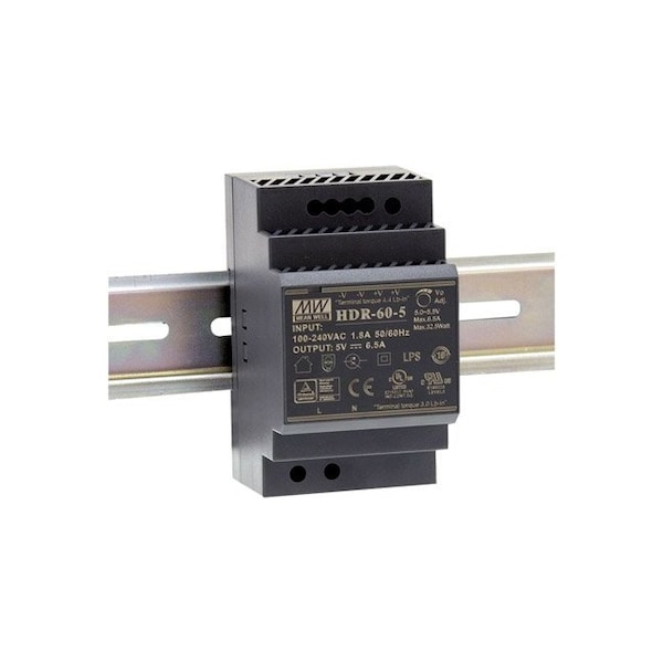 Meanwell Mean Well, AC-DC Ultra slim DIN rail power supply; Input range 85-264VAC; Output 15VDC at HDR-60-15 - main