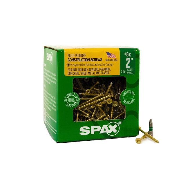 Spax #8 x 2 in Interior Wood Screws Construction Flat Head T-Star Plus 3 LB, 465PK 41910204005045 - main