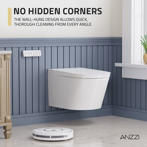 Anzzi Wall-Hung Elongated Toilet in White with Slow-Closing Lid, Heated Seat, Auto Flush, Remote Control TL-WHSF03-WH - main