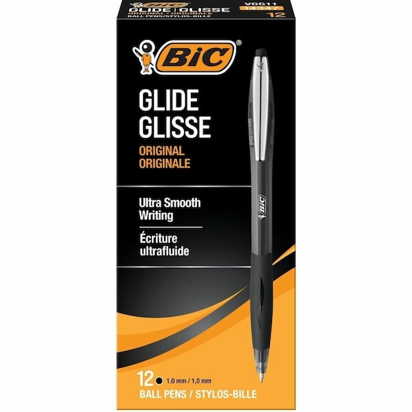 Bic Glide Retractable Ball Pen, Medium Point 1.0 mm, Black, 12PK VCG11-BLK - main