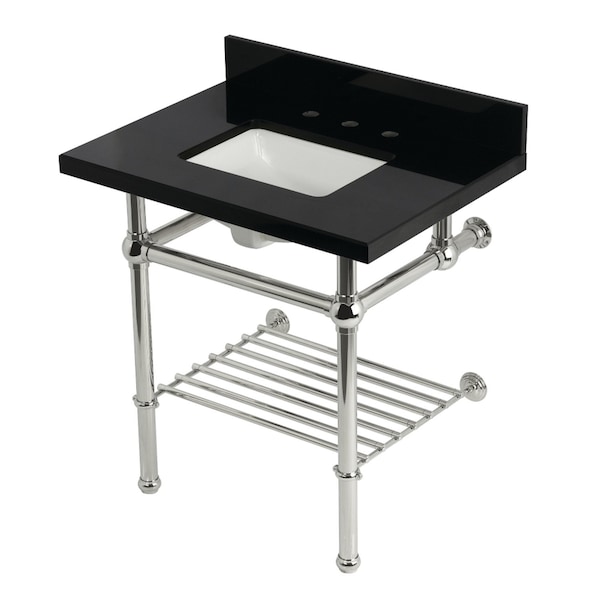 Kingston Brass 30-Inch Black Granite Console Sink with Brass Legs and Shelf, 8-Inch, 3-Hole KVPK3030KBSQB6 - main