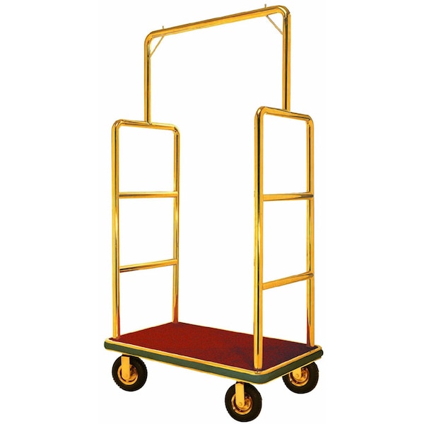 Aarco Bellman's Luggage Cart, 1 1/2'' Tubing, 8'' Pneumatic Wheels, Brass, 42''Lx24''Wx72''H LC-1B-4P - main