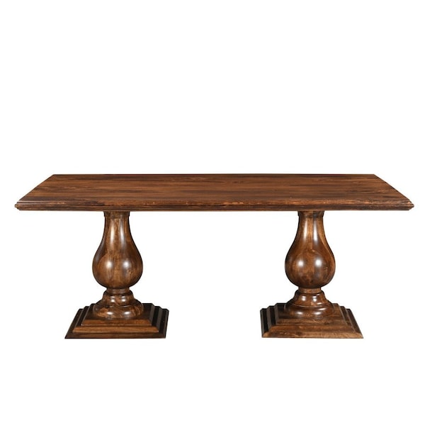 Homeroots 75" Dark Brown Wood Double Pedestal Base Dining Table 554334 - main