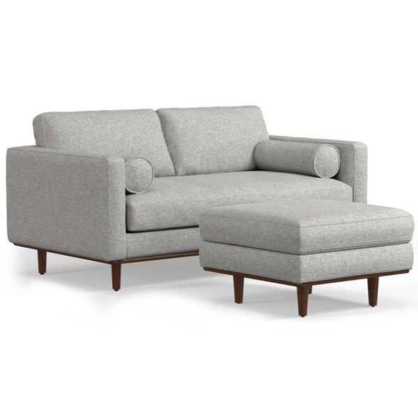 Homeroots 72" Gray Fabric Sofa With Ottoman With Brown Legs 641063 - main