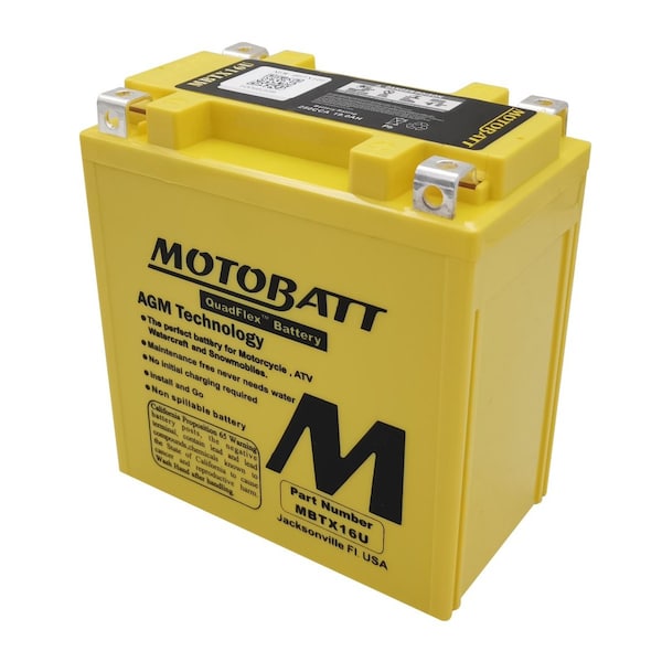 Motobatt 19Ah 250 CCA AGM Powersports Battery replaces YTX16 YTX16-BS MBTX16U - main