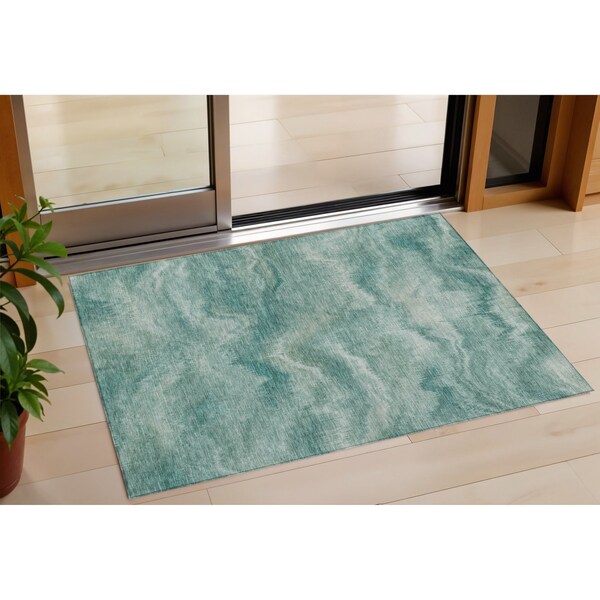 Homeroots 3' X 5' Teal Blue And Ivory Abstract Washable Indoor Outdoor Area Rug 631317 - main