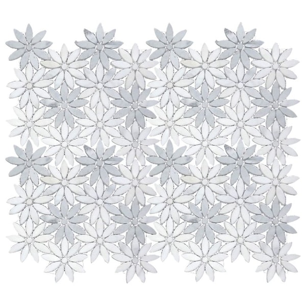 Apollo Tile Marmor 11x10 White Eastern White, Bardiglio Marble Flower Mosaic Wall and Floor Tile, 5PK APLTRK8851A - main