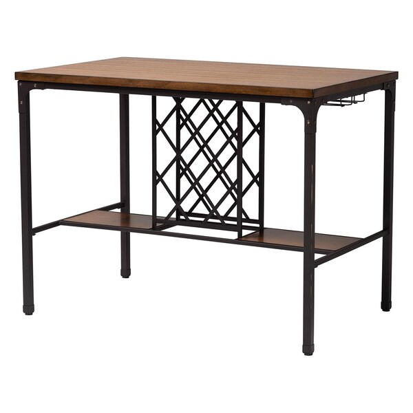 Baxton Studio Vintner Industrial Brown and Black Pub Table with Built-In Wine Cage 256-5386-5387-ZORO - main