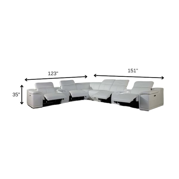 Homeroots White Italian Leather Power Reclining U Shaped Eight Piece Corner Sectional With Console 366365 - main