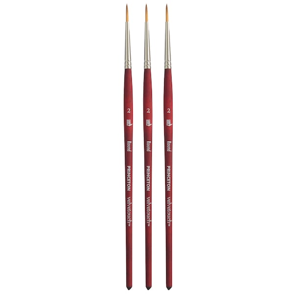 Princeton Velvetouch Round Brush, Synthetic Bristles, Short Handle Mixed Media Paintbrush, Size 2, 3PK P3950R2 - main