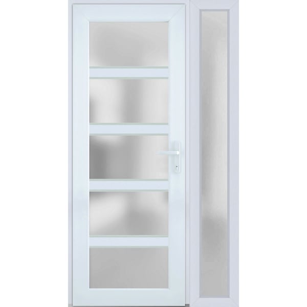 Vdomdoors Front Exterior Prehung FiberGlass Door Frosted Glass / Manux 8002 White Silk / Sidelight Exterior W MANUX8002EXD-WS-W36+12 x H80-LH - main