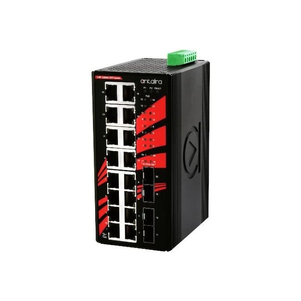 Antaira 20-Port Industrial PoE+ Gigabit Unmanaged Ethernet Switch, w/16*10/100/1000T LNP-2004G-SFP - main