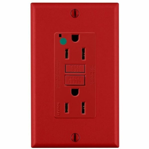 Leviton Extra-Heavy Duty, Hospital Grade, Self-Test GFCI Receptacle, 15 Amp, 125 Volt, Red GFNT1-HFR - main