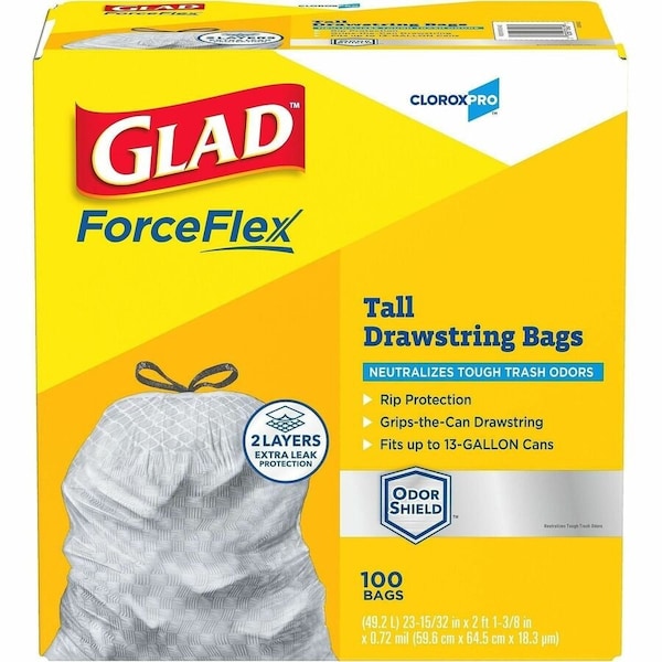 Glad 13 gal Trash Bags, 90 mil (2286 Micron), White, 100 PK CLO70427 - main